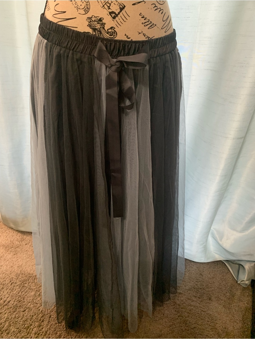 Black Tulle Maxi Skirt with Ribbon Waist